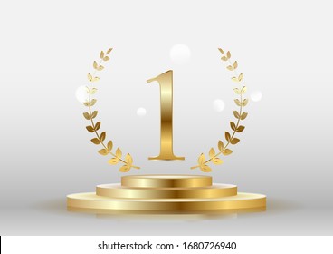 Stage podium with the number one gold on a white background. Vector.