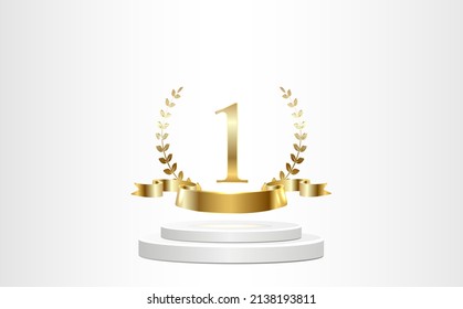 Stage podium with the number one gold on a white background. Vector.