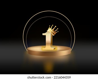 Stage podium with the number one gold on a white background. Vector.