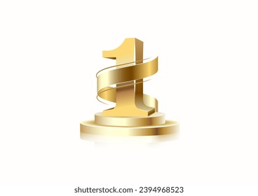 Stage podium with the number one gold on a white background. Vector.