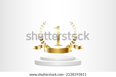 Stage podium with the number one gold on a white background. Vector.