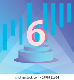 The stage podium with the number six on it is illuminated by a spotlight. For the design of materials, social networks and banners.