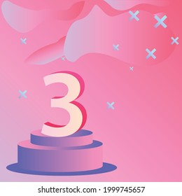 El podio del escenario con el número tres en él se ilumina con un foco de atención. Para el diseño de materiales, redes sociales y banners.