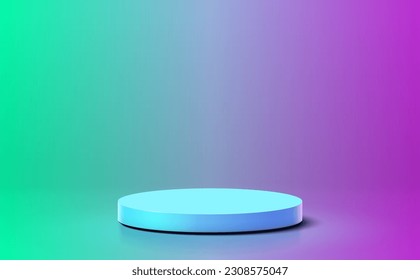 Stage podium on colorful gradient neon light background. Vector illustration