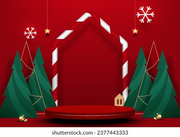 Stage podium for product display with Christmas festive. Christmas background. Vector illustration.