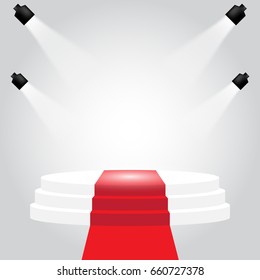 Stage Podium With Red Carpet. Vector Illustration
