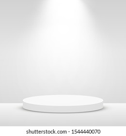 Stage Podium Scene for Award Ceremony illuminated with spotlight. Award ceremony concept. Stage backdrop. Vector illustration