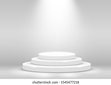 Stage Podium Scene for Award Ceremony illuminated with spotlight. Award ceremony concept. Stage backdrop. Vector illustration