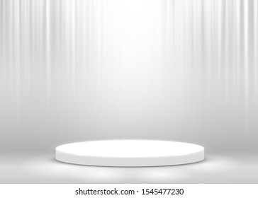 Stage Podium Scene for Award Ceremony illuminated with spotlight. Award ceremony concept. Stage backdrop. Vector illustration