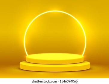 Stage Podium Scene For Award Ceremony Illuminated With Spotlight. Award Ceremony Concept. Stage Backdrop. Vector Illustration