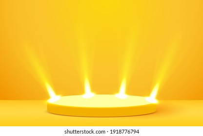 Stage Podium Scene for Award Ceremony illuminated with spotlight. Award ceremony concept. Stage backdrop. Vector illustration