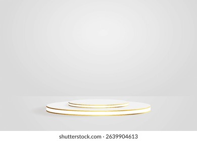 Stage Podium Scene for Award Ceremony illuminated with spotlight. Award ceremony concept. Stage backdrop. 3d rendering