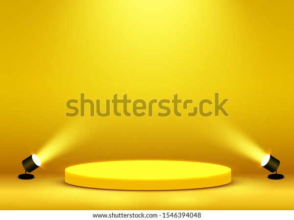 Stage Podium Scene for Award Ceremony\
illuminated with spotlight. Award ceremony concept. Stage backdrop.\
Vector illustration