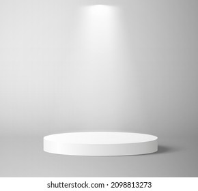 Stage podium with spotlight on grey background. Vector illustration