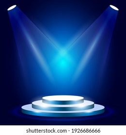 Stage or podium with spotlighting - award ceremony stage, blue podium scene