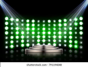 Stage podium with spotlights on dark background