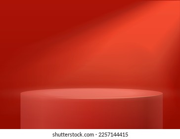 Stage-Produkt minimale rote Wand-Szene mit Scheinwerfer. Minimaler Produkthintergrund 3D Vektorgrafik abstrakte Bühne geometrische Form. Stufe für Produktlichtplattform