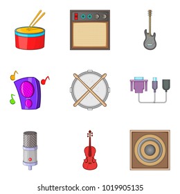 Stage production icons set. Cartoon set of 9 stage production vector icons for web isolated on white background