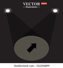 stage, projector on black background.  arrow indicates the direction, vector illustration, EPS 10
