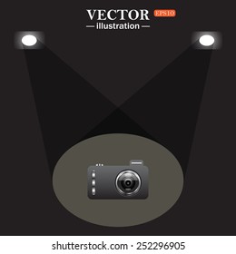 stage, projector on black background.  photo camera, vector illustration, EPS 10