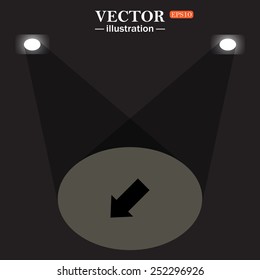 stage, projector on black background.  arrow indicates the direction, vector illustration, EPS 10