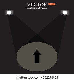 stage, projector on black background.  arrow indicates the direction, vector illustration, EPS 10