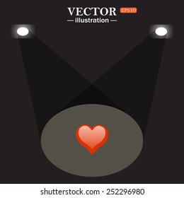 stage, projector on black background.  red heart, vector illustration, EPS 10