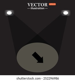 stage, projector on black background.  arrow indicates the direction, vector illustration, EPS 10
