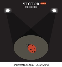 stage, projector on black background.  Ladybird. Vector illustration, EPS 10 