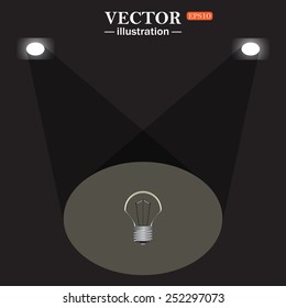stage, projector on black background.  lamp, incandescent bulb, vector illustration, EPS 10