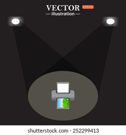 stage, projector on black background. color photo printer, vector illustration, EPS 10