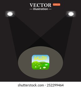 stage, projector on black background. Gallery,  vector illustration, EPS 10