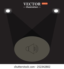 stage, projector on black background.  Sound on, vector illustration, EPS 10
