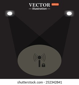 stage, projector on black background.  Wireless network access is closed, locked, vector illustration, EPS 10