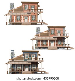 The stage of protection of a wooden building in the style of the wild West. Vector.