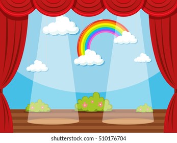 Stage with rainbow in backdrop illustration