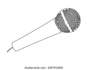 A stage or recording microphone in line drawing over a white background