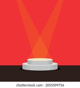 A stage with a red carpet illustration. Flat vector.