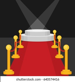 A Stage With A Red Carpet Illustration. Flat Vector.