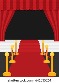 A stage with a red carpet illustration. Flat vector.