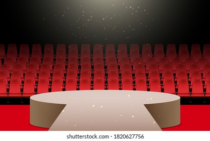 stage and red chairs with spotlight in the hall