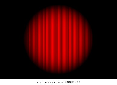Stage with red curtain and big spot light.  Illustration of the designer