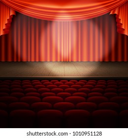 Illustration Interior Theatre Red Curtains Rows Stock Vector (Royalty ...