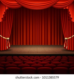 Stage with red curtain. And also includes EPS 10 vector
