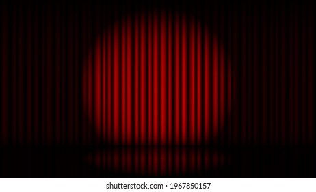 Stage With Red Curtain And Spot Light, Vector Illustration