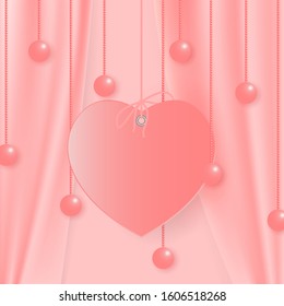 Stage with red curtain and spotlight great, heart-shaped. Illustration of the designer