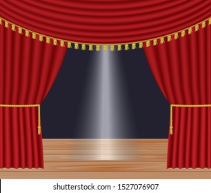 Stage with red curtain, vector