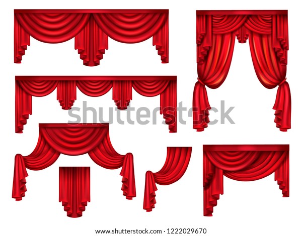 Stage Red Curtains Victorian Silk Drapes Stock Vector Royalty
