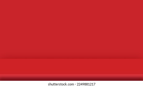 Estadio de plataforma de podio rojo peatonal sobre fondo rojo. Ilustración vectorial de podio de la pantalla del producto.