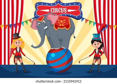 Escena de escenario con balanceo de elefantes en la ilustración de la bola